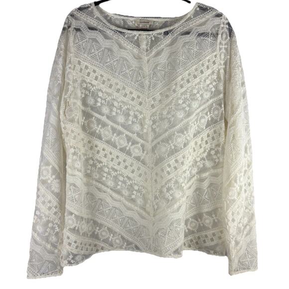 Sundance Sheer Lace Top Sz Large Ivory Delicate Floral Romantic Boho Whimsygoth - Picture 1 of 5